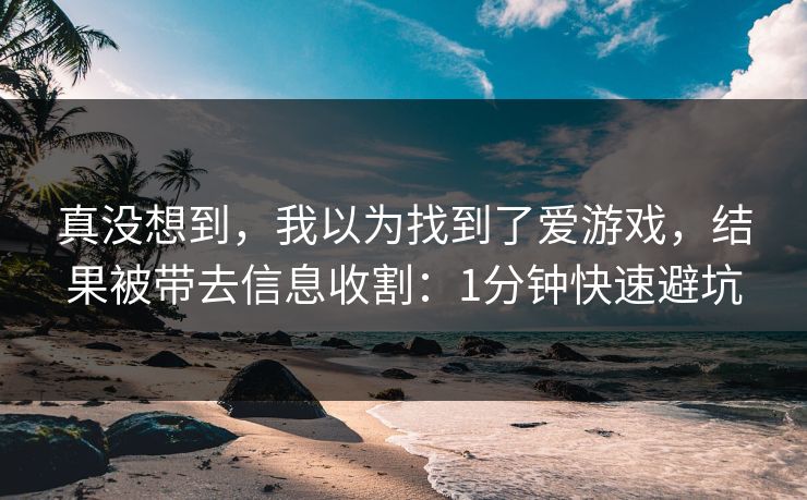 真没想到，我以为找到了爱游戏，结果被带去信息收割：1分钟快速避坑